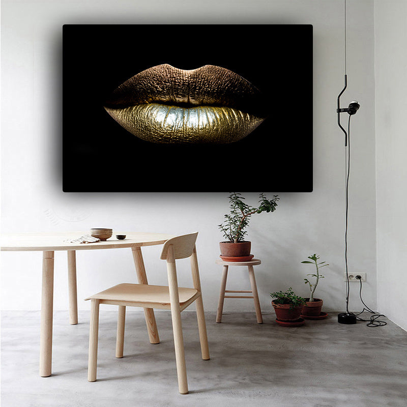 Wall Art Canvas Black And Gold Sexy Lips Canvas Makeup Art Living Room Canvas Picture Home Art Poster