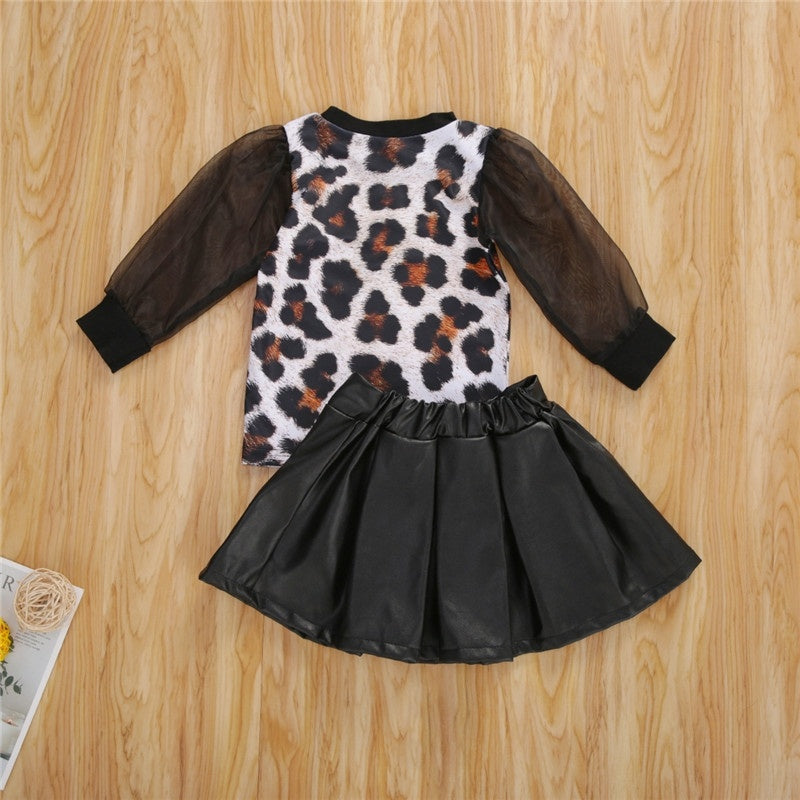 Fall toddler leopard print top T-shirt skirt girl