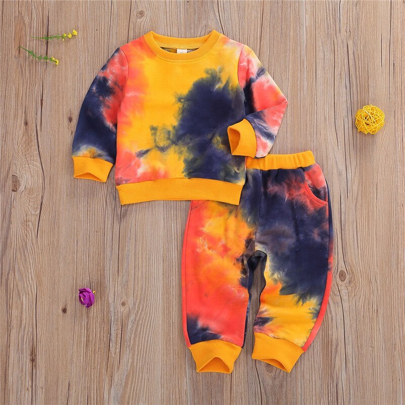 Tie-Dye Children Wear Set Toddler Long Sleeve O-neck Tops