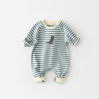 Thumbnail for Male And Female Baby Cartoon Striped Dinosaur Embroidery Long-Sleeved Jumpsuit