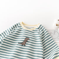 Thumbnail for Male And Female Baby Cartoon Striped Dinosaur Embroidery Long-Sleeved Jumpsuit