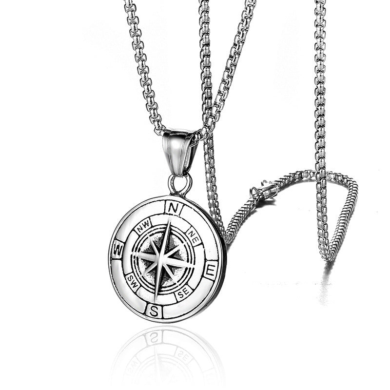 Titanium steel compass pendant