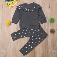 Thumbnail for Sleeve Ruffles art Print Pullover Tops+Pants Outfit 0-4Y