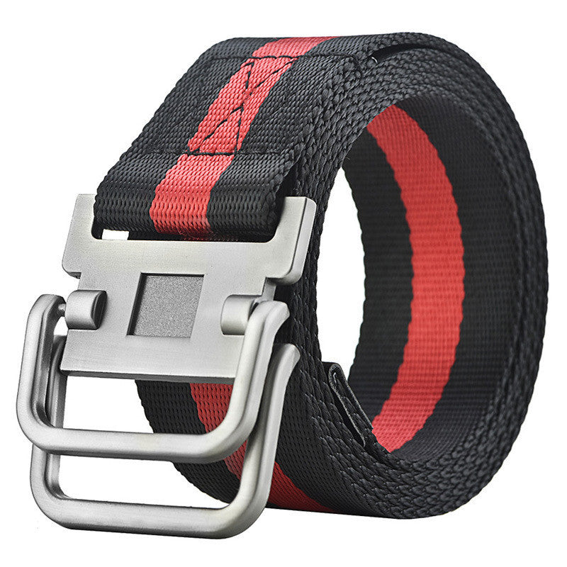 Men's Military Training Belt With Double Buckle Canvas