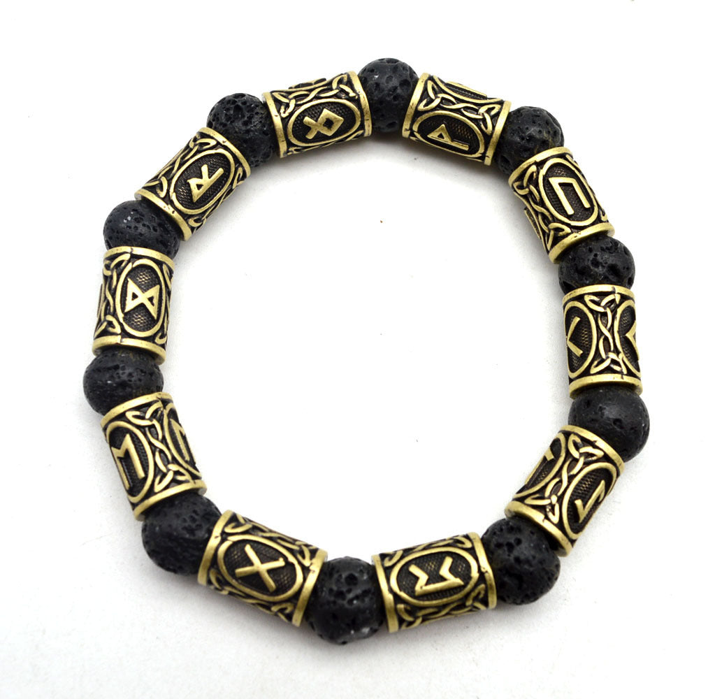 Asgard Crafted Silver Rune And Black Lava Stone Bracelet