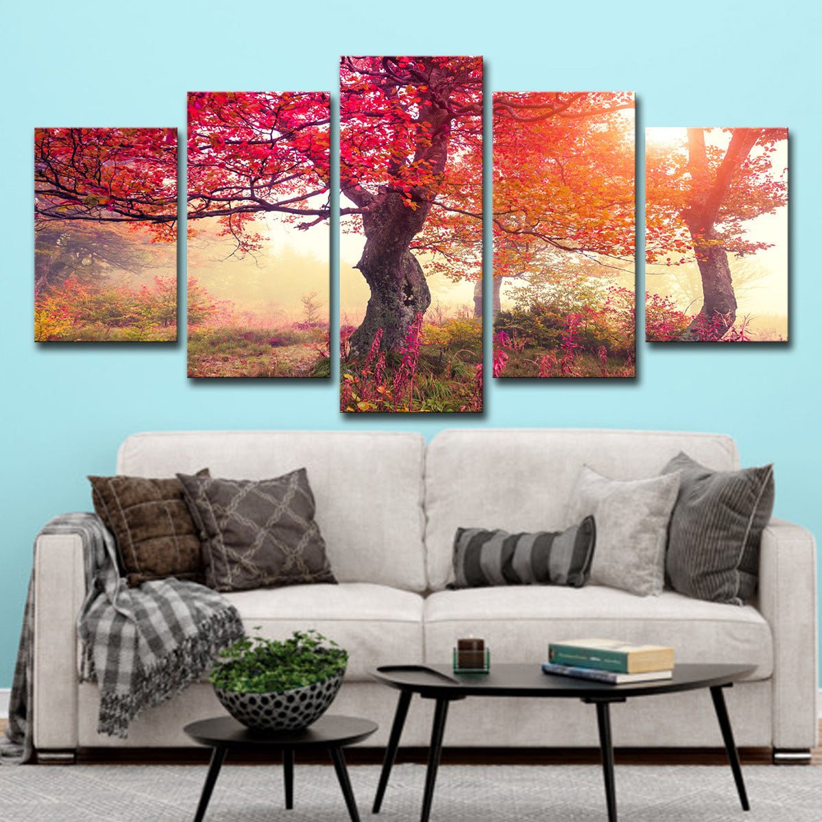 5 Pieces Canvas Art Season Autumn Trees Modern Living Room Large Painting Cloth Wall Art