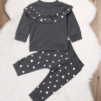 Thumbnail for Sleeve Ruffles art Print Pullover Tops+Pants Outfit 0-4Y