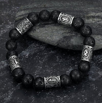 Thumbnail for Asgard Crafted Silver Rune And Black Lava Stone Bracelet