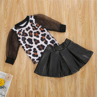 Thumbnail for Fall toddler leopard print top T-shirt skirt girl