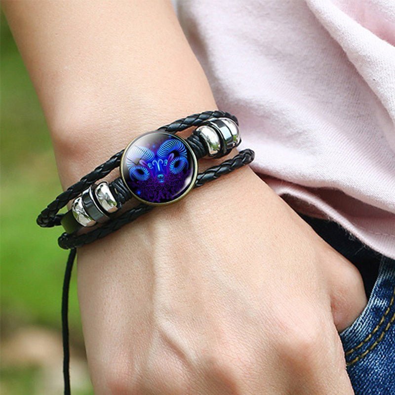 12 Constellations Luminous Bracelet Fashion Nightlight Punk Style Starry Sky Bracelet For Men Women Children