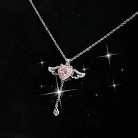 Thumbnail for Moving Cupid Heart Angel Wings Tassel Necklace With Crystal Clavicle Chain Women Jewelry Gift Valentine's Day
