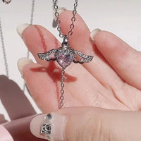 Thumbnail for Moving Cupid Heart Angel Wings Tassel Necklace With Crystal Clavicle Chain Women Jewelry Gift Valentine's Day