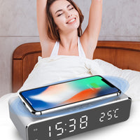 Thumbnail for LED Electric Alarm Clock With Wireless Charger Desktop Digital Despertador Thermometer Clock HD Mirror Clock Watch Table Decor