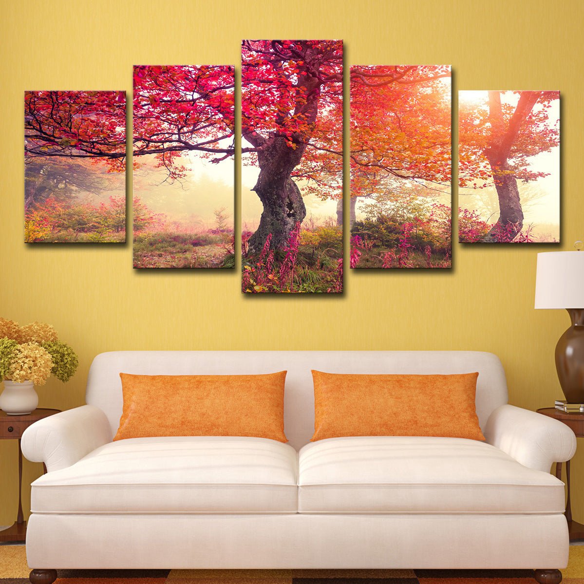 5 Pieces Canvas Art Season Autumn Trees Modern Living Room Large Painting Cloth Wall Art